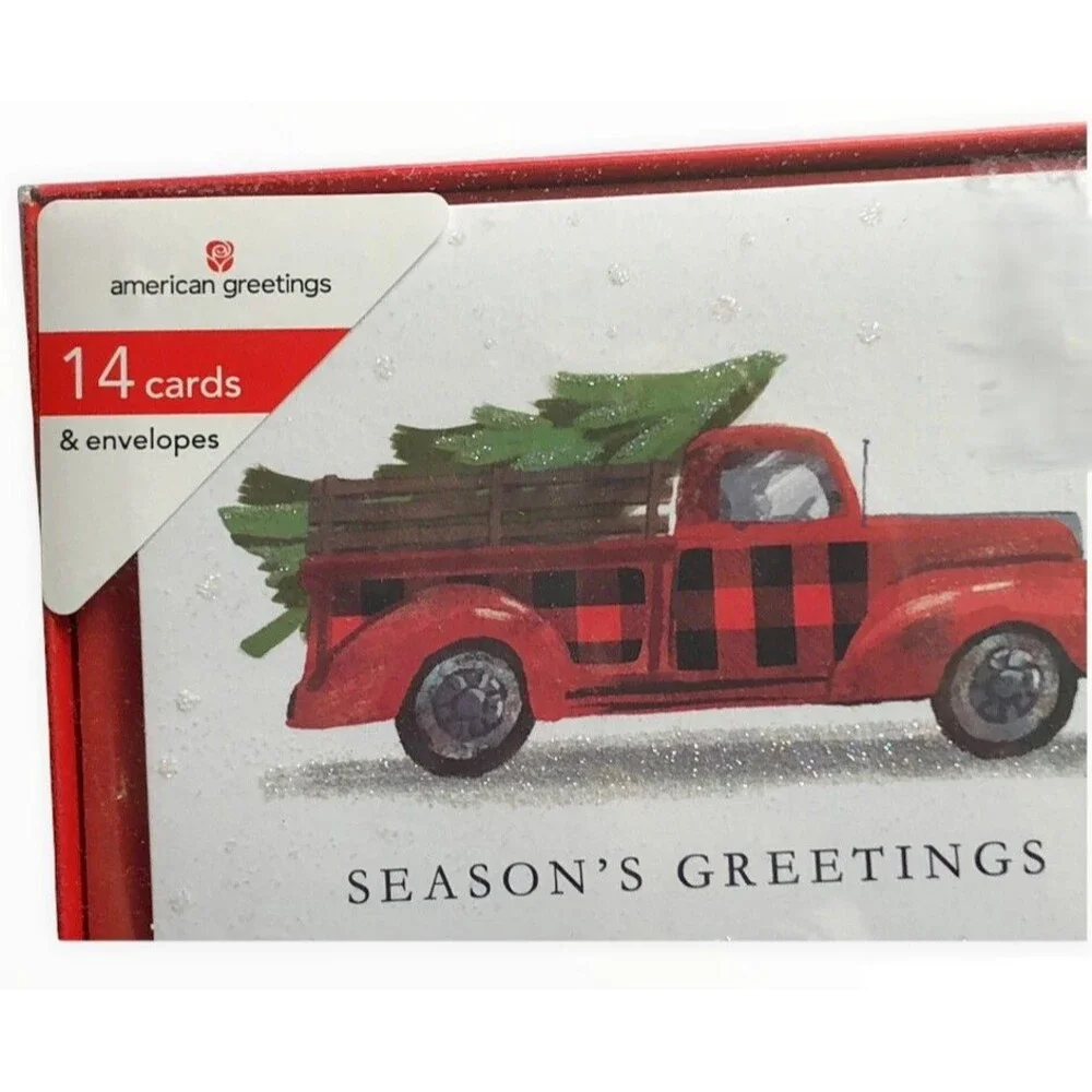 Christmas Tree American Greetings Red Farm Truck Cards Boxed 14 Cards Envelopes